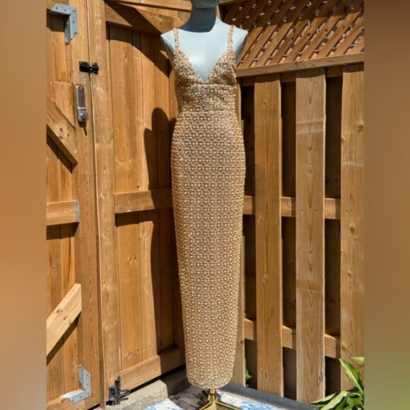 🆕 BRONX & BANCO 🧿 NWOT Allegra Gold Sequin & Beaded Maxi Dress, Sz S US 4 - Picture 10 of 16